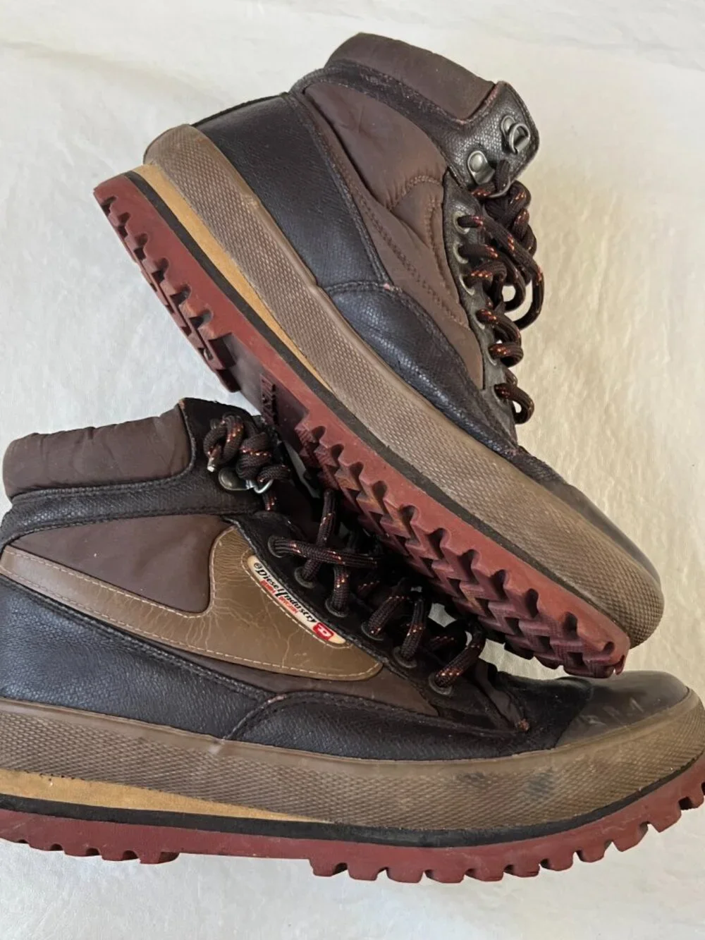 Diesel hiking boots Olson Village Lace up ankle brown coated canvas Mens 7.5